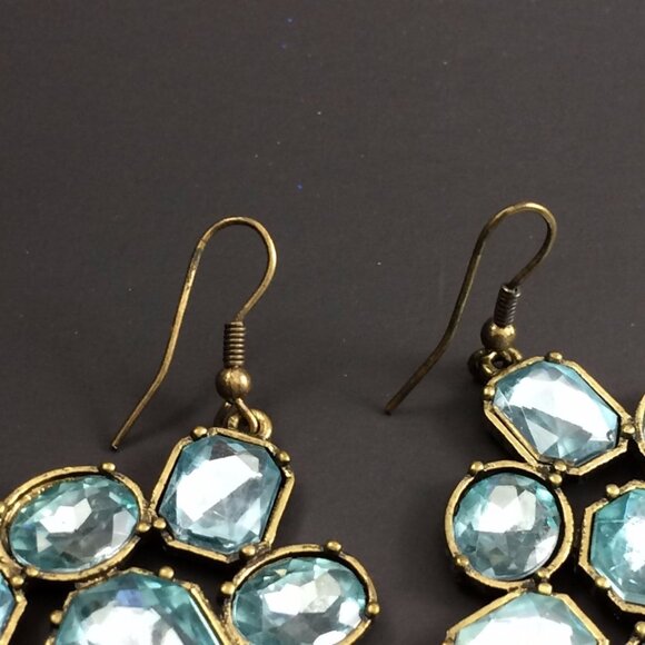 Long Blue Rhinestone Chain Swag Drop Costume Earrings Faceted 5" Runway - Picture 10 of 10